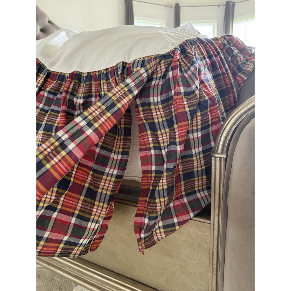 Ralph Lauren Red Navy Plaid Bed Skirt - Picture 11 of 12